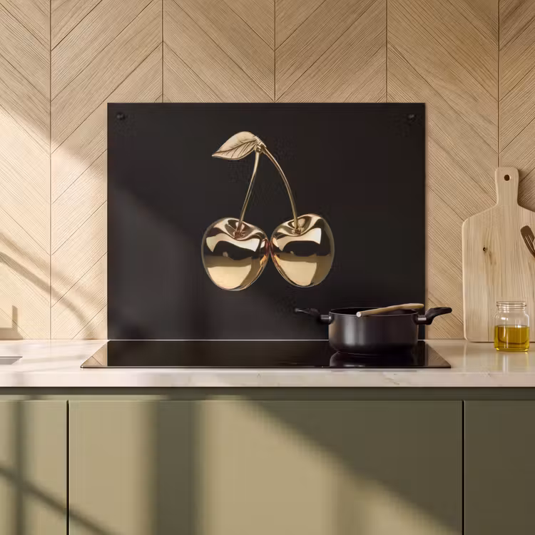 Inductiebeschermer & spatscherm (2in1) - Kersen - Zwart - Goud - Chrome — 2