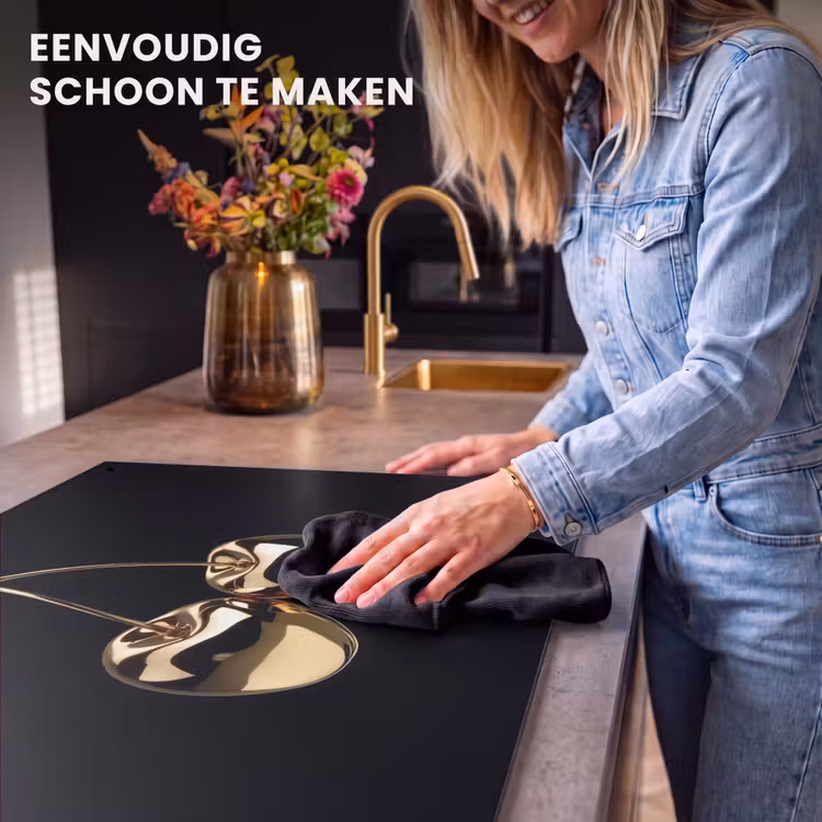Inductiebeschermer & spatscherm (2in1) - Kersen - Zwart - Goud - Chrome — 5