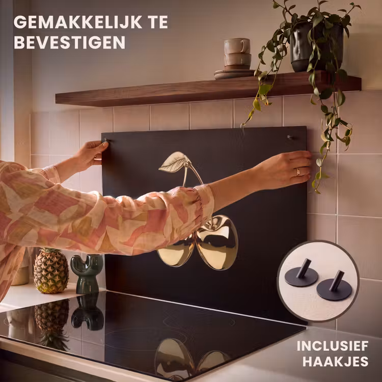 Inductiebeschermer & spatscherm (2in1) - Kersen - Zwart - Goud - Chrome — 7
