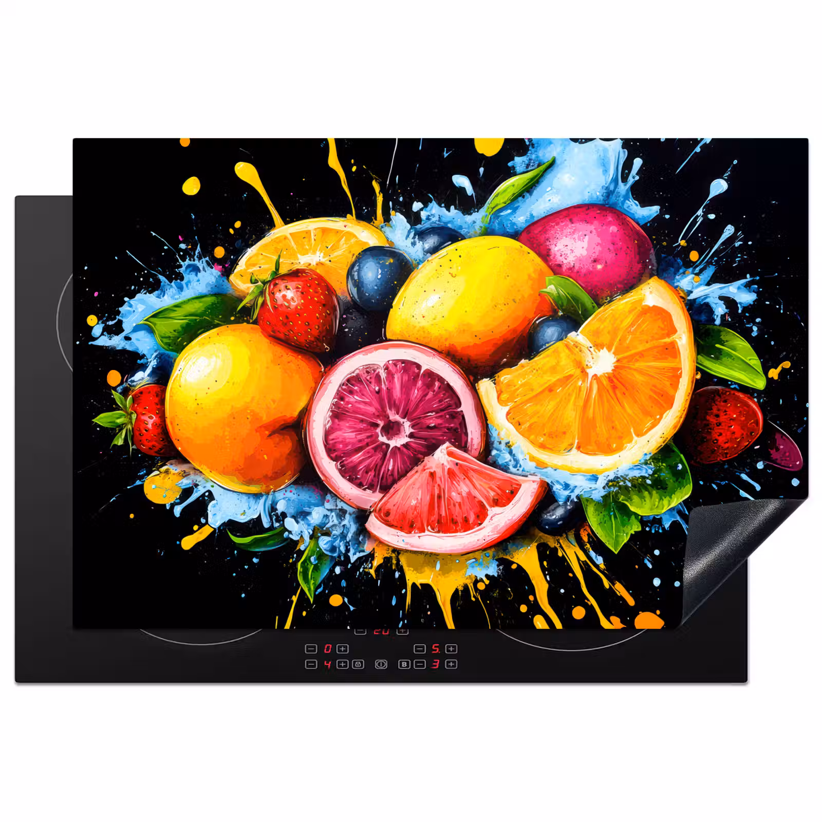 Inductiebeschermer - Fruit - Graffiti - Kleurrijk - Sinaasappel - Aardbei - Abstract — 1