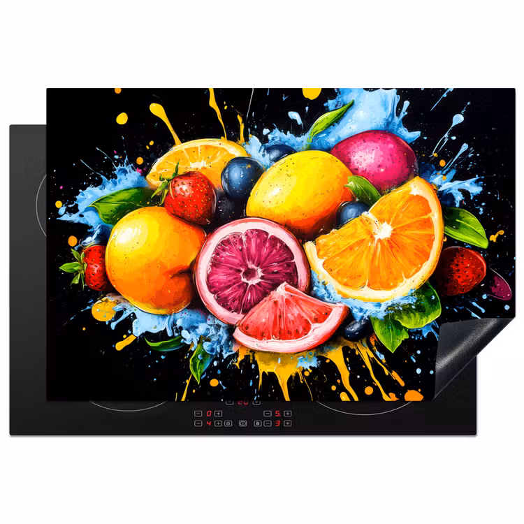 Inductiebeschermer - Fruit - Graffiti - Kleurrijk - Sinaasappel - Aardbei - Abstract — 1