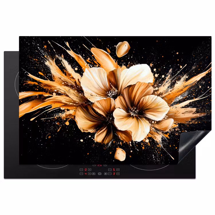 Inductiebeschermer - Bloemen - Goud - Graffiti - Zwart - Abstract — 1