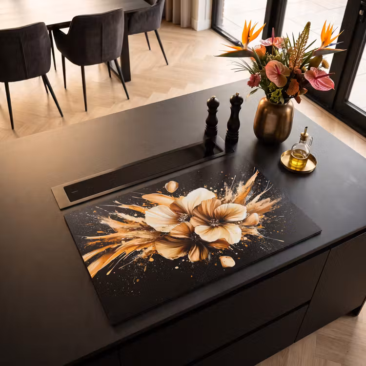 Inductiebeschermer - Bloemen - Goud - Graffiti - Zwart - Abstract — 2