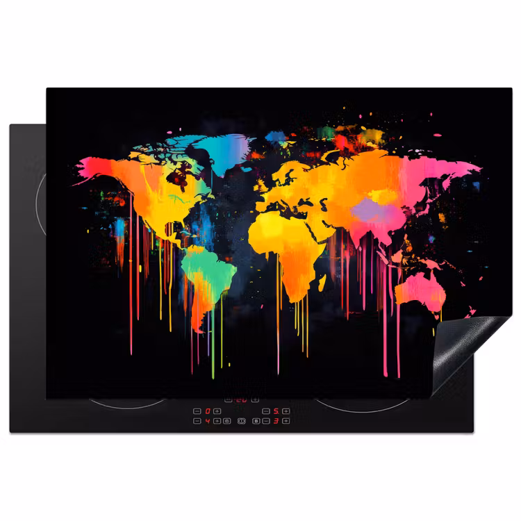 Inductiebeschermer - Wereldkaart - Verf - Kleurrijk - Graffiti - Wereld — 1