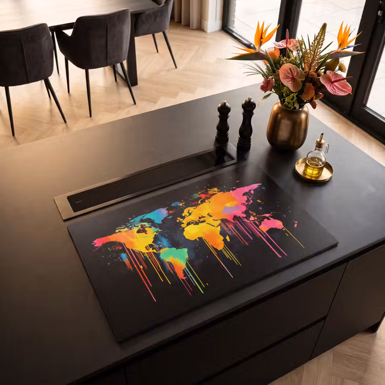 Inductiebeschermer - Wereldkaart - Verf - Kleurrijk - Graffiti - Wereld — 2