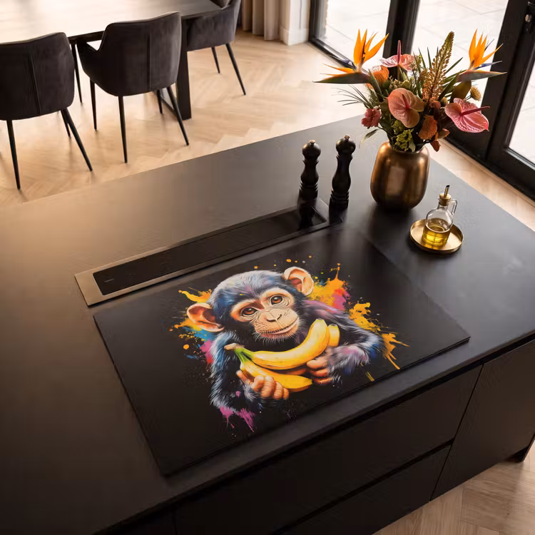 Inductiebeschermer - Aap - Graffiti - Kleurrijk - Bananen - Modern — 2