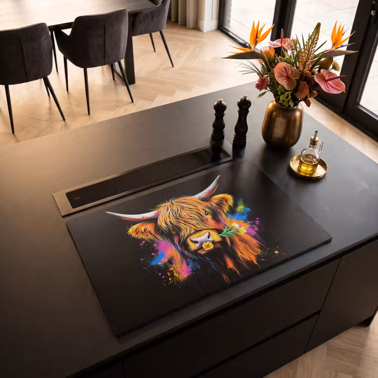 Inductiebeschermer - Schotse Hooglander - Graffiti - Kleurrijk - Bloem - Dieren — 2