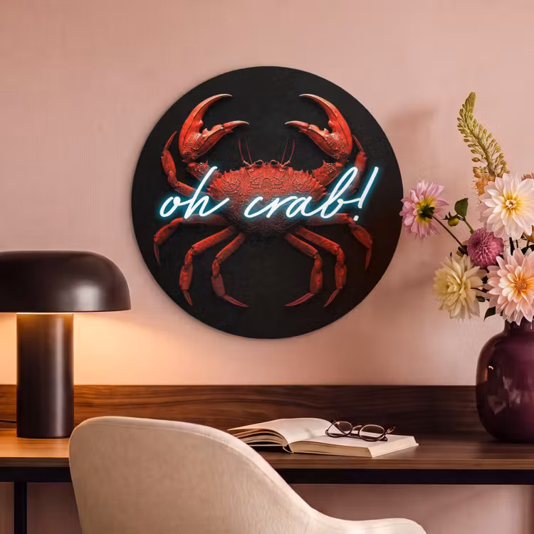 Akoestisch schilderij rond - Krab - Rood - Neon - Quote — 2