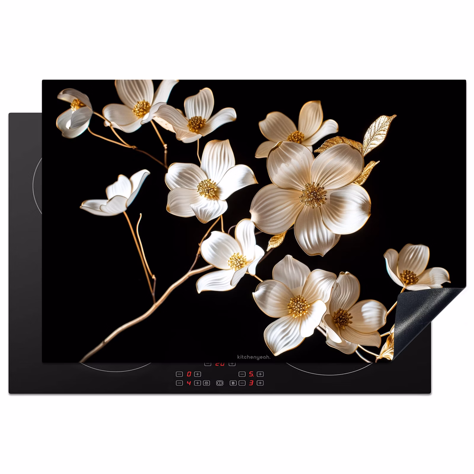 Inductiebeschermer - Bloemen - Wit - Goud — 1