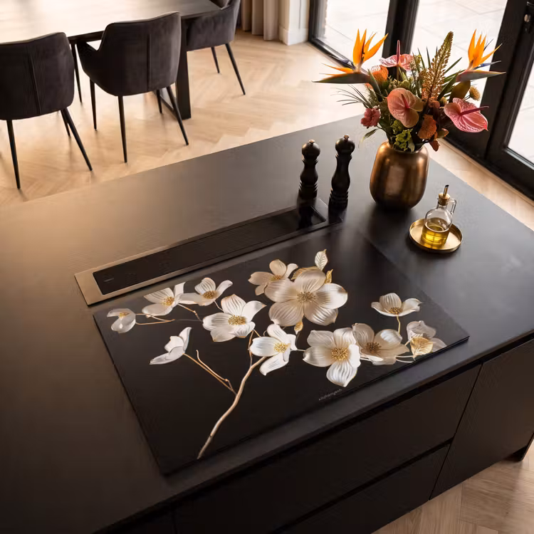 Inductiebeschermer - Bloemen - Wit - Goud — 2
