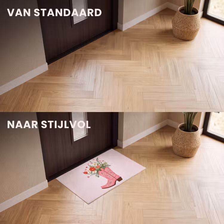 Deurmat - Cowboylaarzen - Roze - Boeket - Bloemen — 3