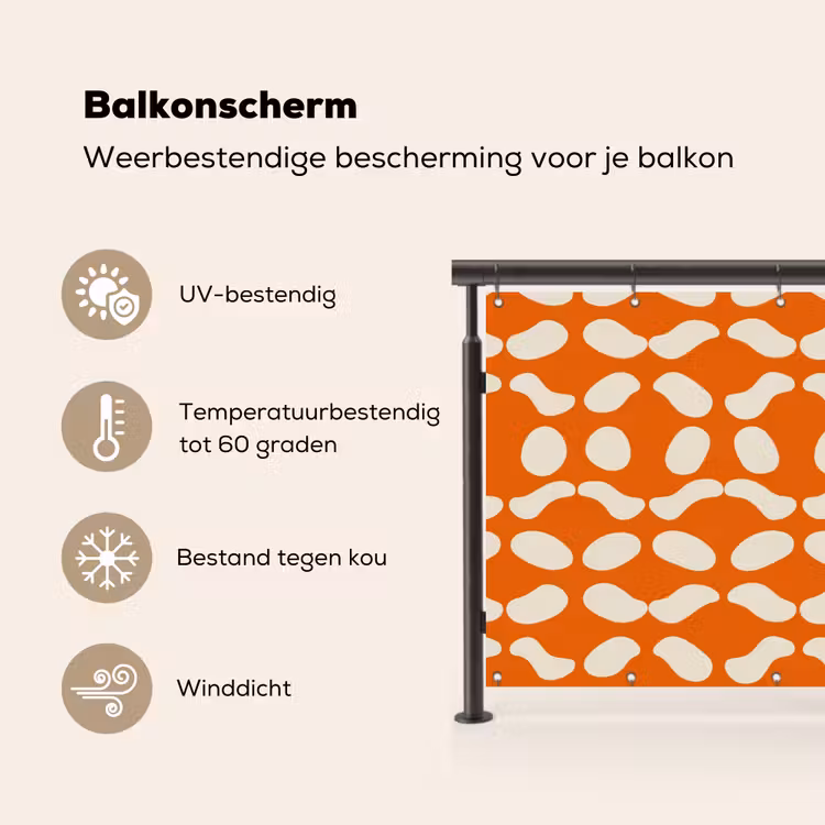 Balkonscherm - Oranje - Organische vormen - Wit — 3