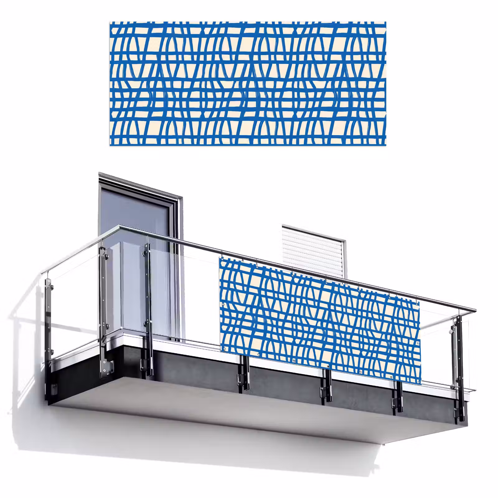 Balkonscherm - Ruitpatroon - Blauw - Crème — 1