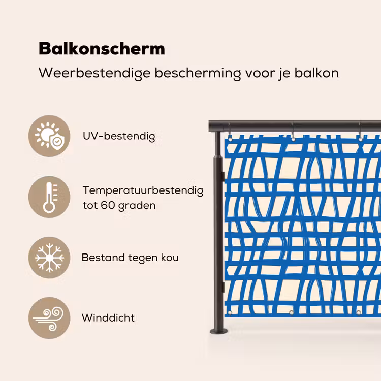 Balkonscherm - Ruitpatroon - Blauw - Crème — 3