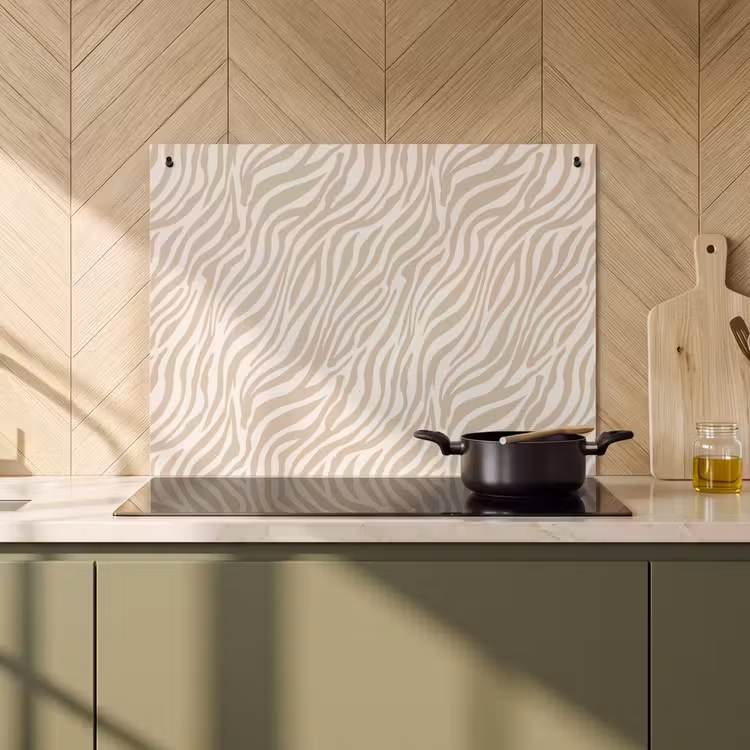 Inductiebeschermer & spatscherm (2in1) - Zebra - Patroon - Beige — 2
