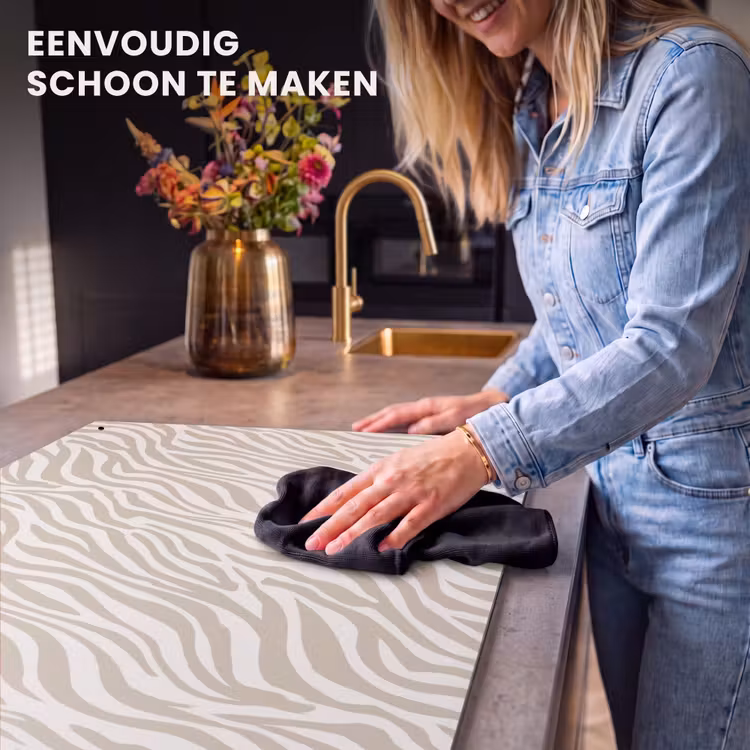 Inductiebeschermer & spatscherm (2in1) - Zebra - Patroon - Beige — 5