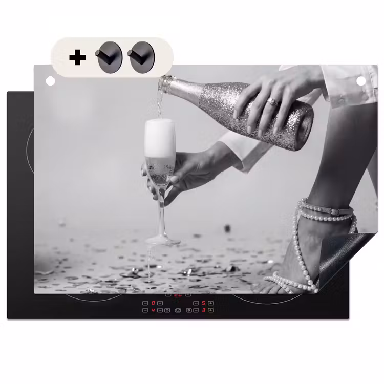 Inductiebeschermer & spatscherm (2in1) - Feestelijk - Champagne - Discobal — 1