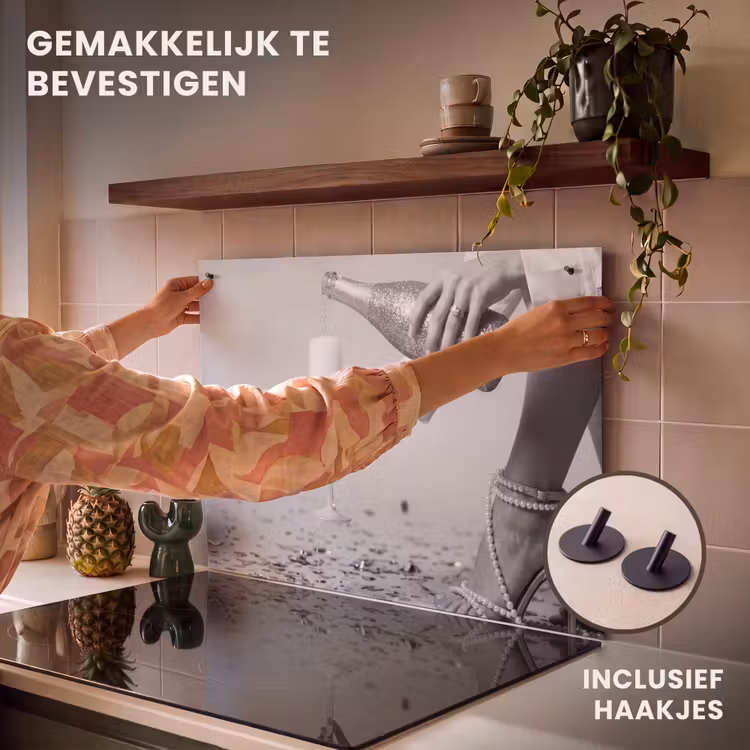 Inductiebeschermer & spatscherm (2in1) - Feestelijk - Champagne - Discobal — 7