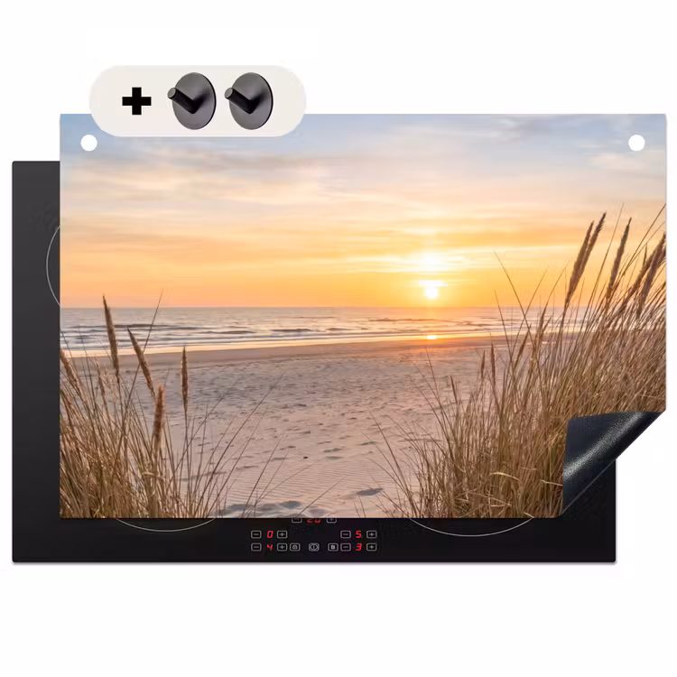 Inductiebeschermer & spatscherm (2in1) - Zonsondergang - Duinen - Zee — 1