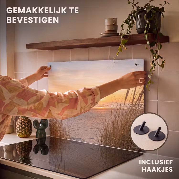 Inductiebeschermer & spatscherm (2in1) - Zonsondergang - Duinen - Zee — 7