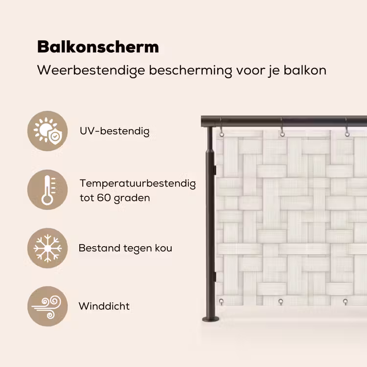 Balkonscherm - Vlechtwerk - Banen - Beige — 3
