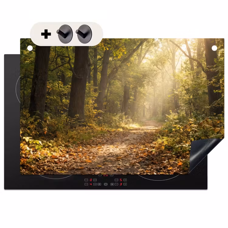 Inductiebeschermer & spatscherm (2in1) - Zonlicht - Bospad - Bomen — 1