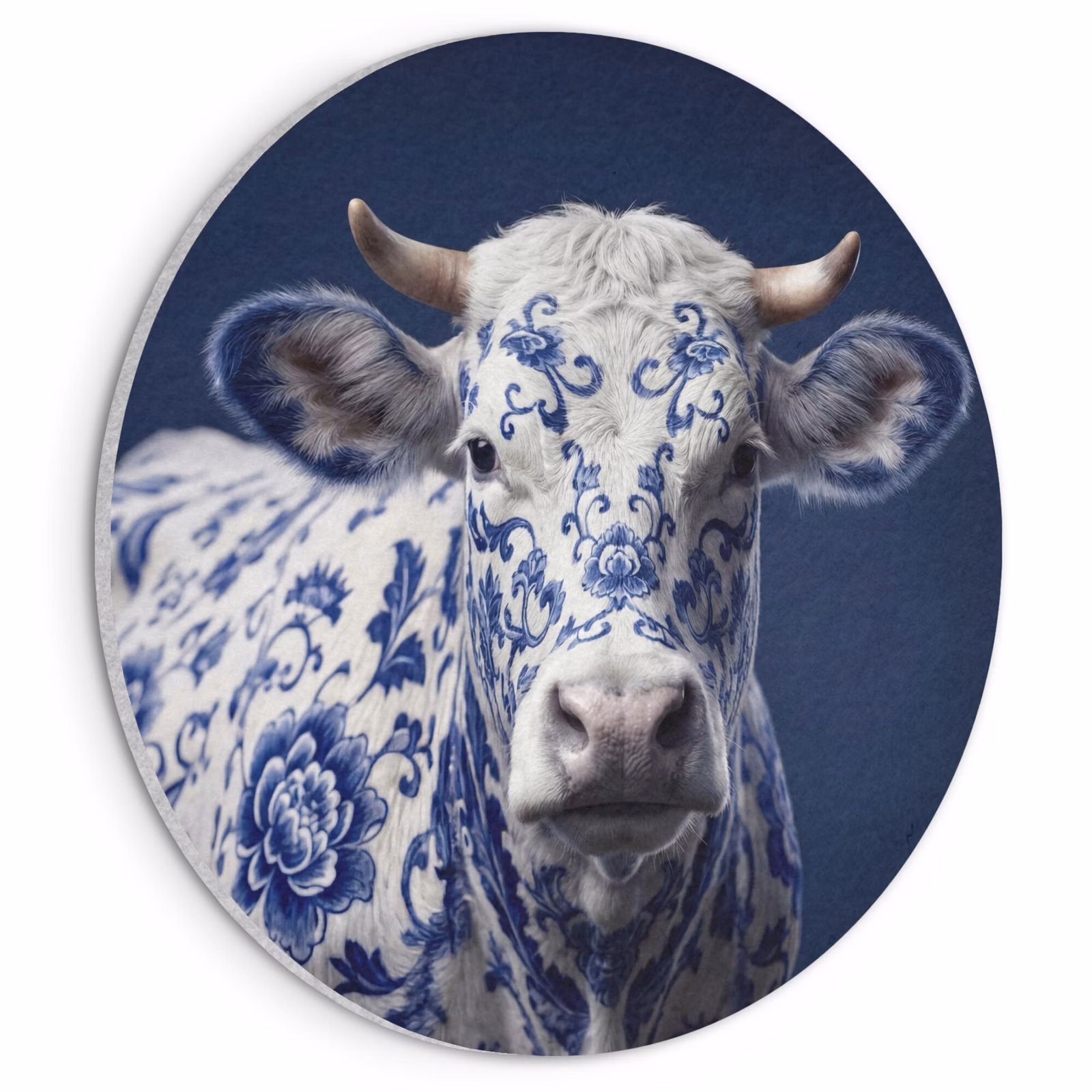 Akoestisch schilderij rond - Koe - Delfts - Blauw - Artistiek — 1