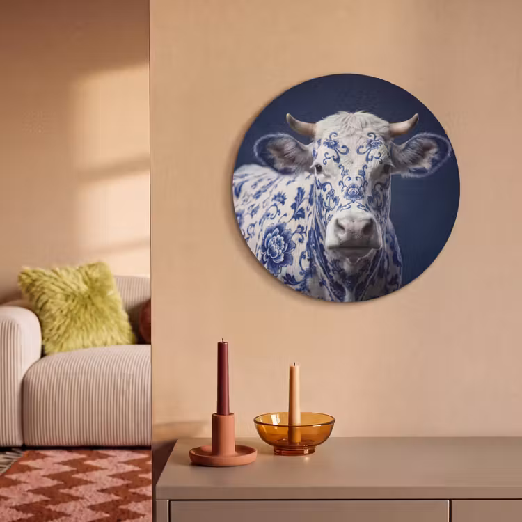 Akoestisch schilderij rond - Koe - Delfts - Blauw - Artistiek — 3