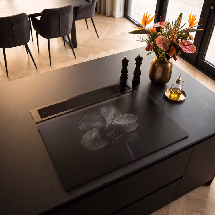 Inductiebeschermer - Zwart - Bloem - Orchidee — 2