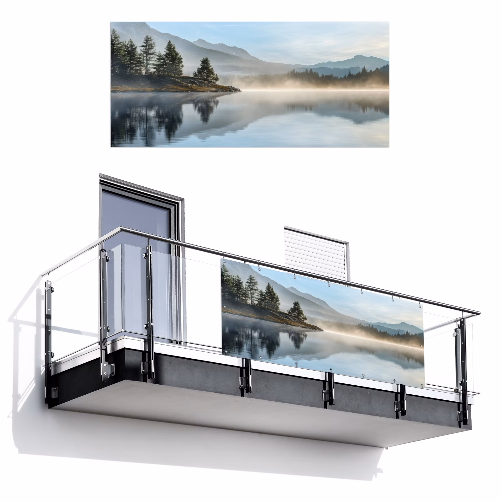 Balkonscherm - Meer - Mist - Bergen - Landschap — 1