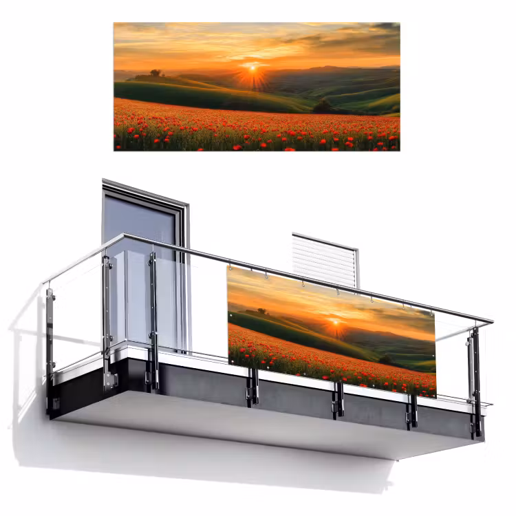 Balkonscherm - Klaprozen - Bloemen - Heuvels - Zonsondergang — 1