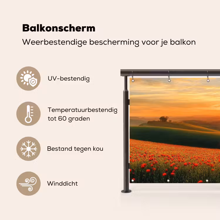 Balkonscherm - Klaprozen - Bloemen - Heuvels - Zonsondergang — 3