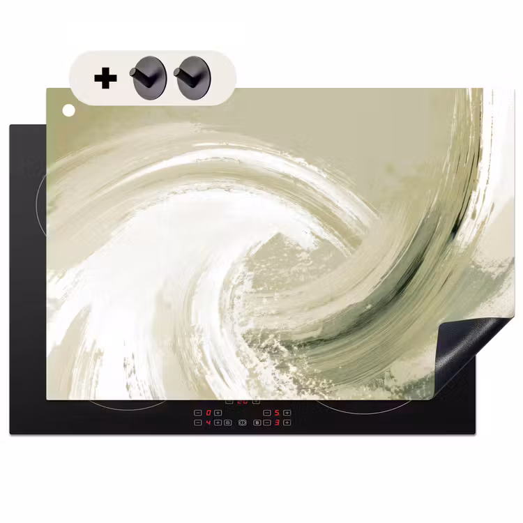 Inductiebeschermer & spatscherm (2in1) - Abstract - Penseelstreken - Golven - Groen — 1