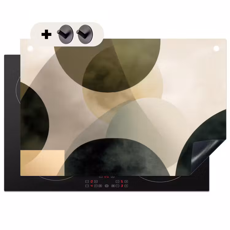 Inductiebeschermer & spatscherm (2in1) - Vlakken - Abstract - Beige - Cirkels — 1