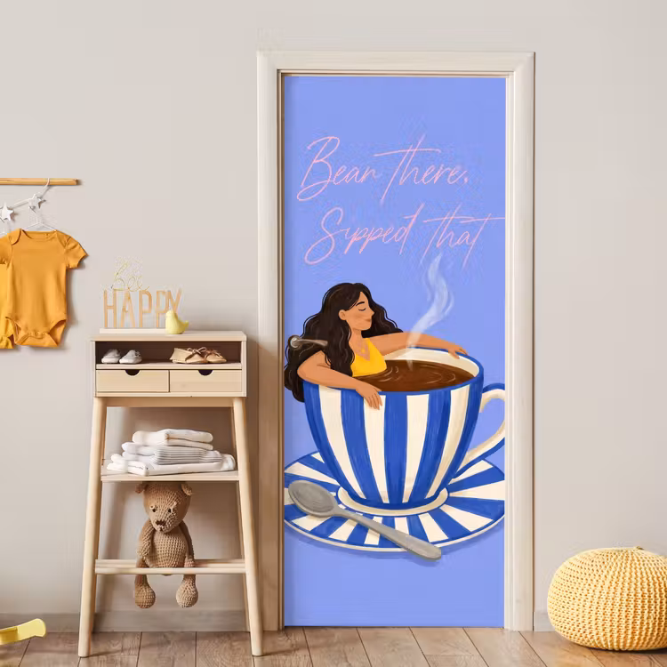 Deursticker - Mok - Koffie - Vrouw - Paars — 6
