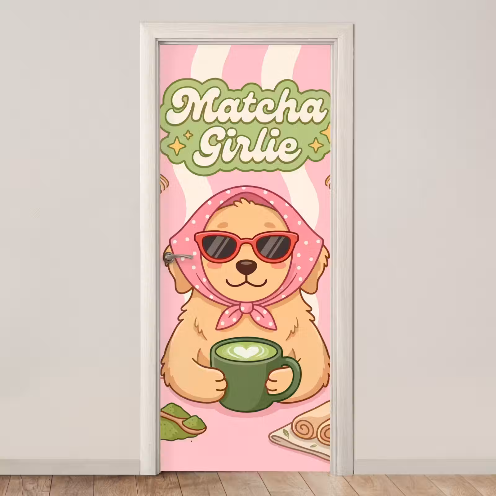 Deursticker - Matcha - Hond - Roze - Groen — 1