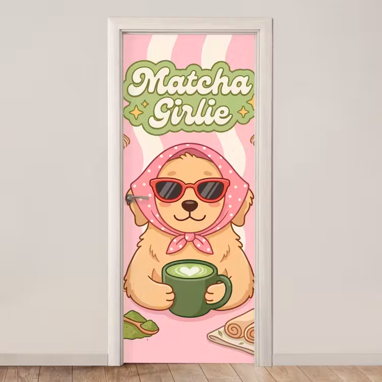 Deursticker - Matcha - Hond - Roze - Groen — 1