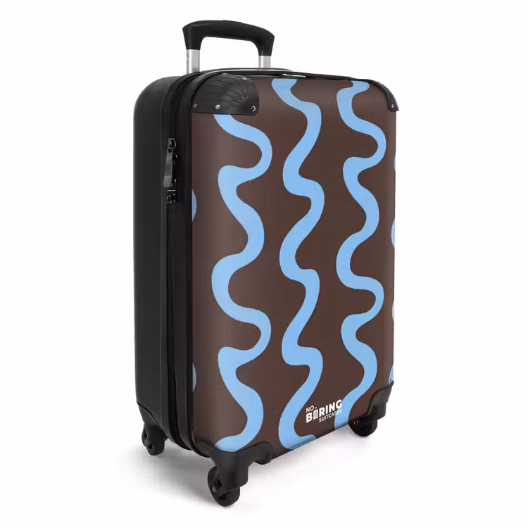 Koffer - Kronkelende lijnen - Blauw - Bruin - Minimalistisch — 2