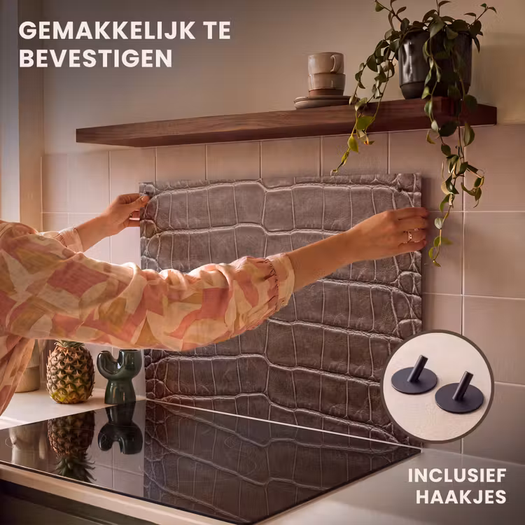 Inductiebeschermer & spatscherm (2in1) - Leer - Krokodil - Mat — 7