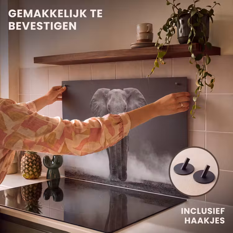 Inductiebeschermer & spatscherm (2in1) - Olifant - Zwart - Wit - Rook — 7