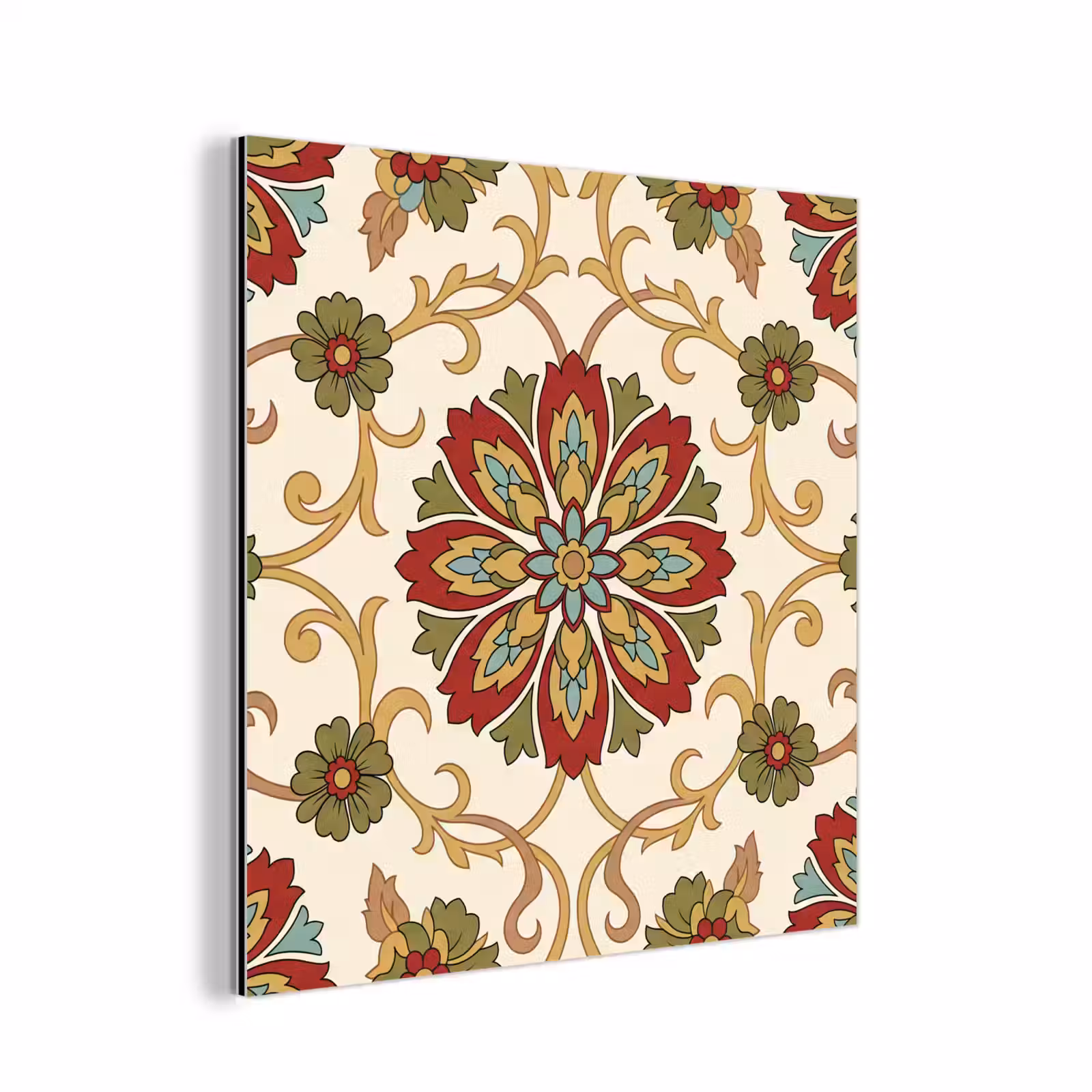 Aluminium schilderij - Patroon - Bloemen - Ornament - Klassiek - Kleurrijk — 1