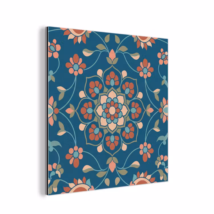 Aluminium schilderij - Bloemen - Patroon - Natuur - Ornament - Blauw — 1