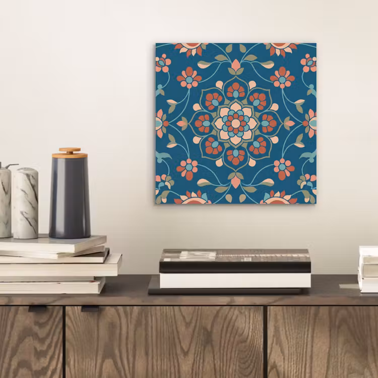 Aluminium schilderij - Bloemen - Patroon - Natuur - Ornament - Blauw — 2