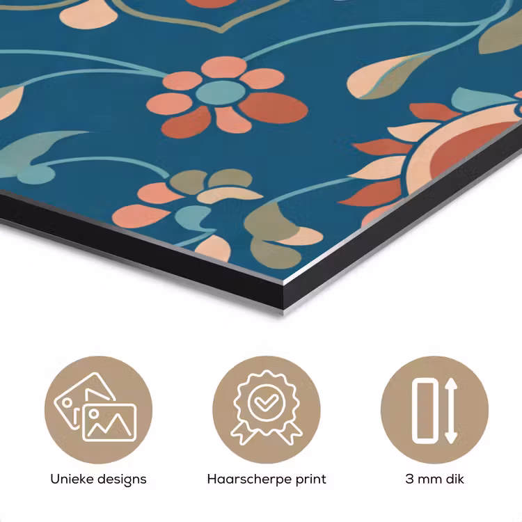 Aluminium schilderij - Bloemen - Patroon - Natuur - Ornament - Blauw — 7