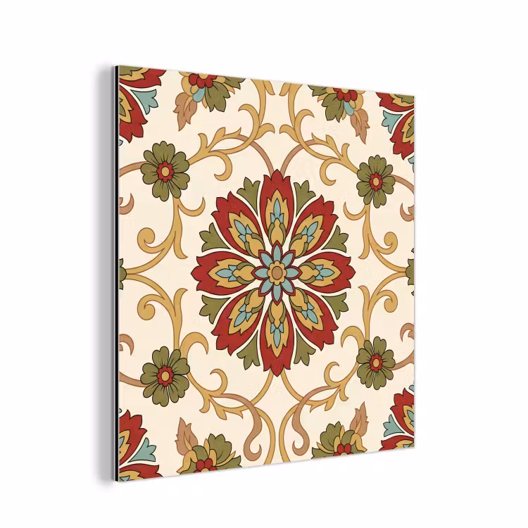 Aluminium schilderij - Patroon - Bloemen - Ornament - Klassiek - Kleurrijk — 1