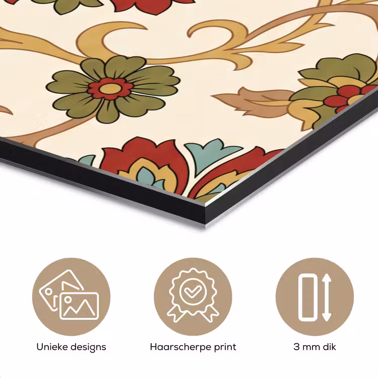 Aluminium schilderij - Patroon - Bloemen - Ornament - Klassiek - Kleurrijk — 7