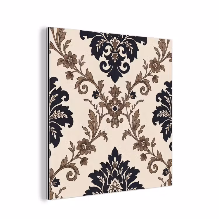 Aluminium schilderij - Patroon - Floraal - Klassiek - Beige-blauw — 1
