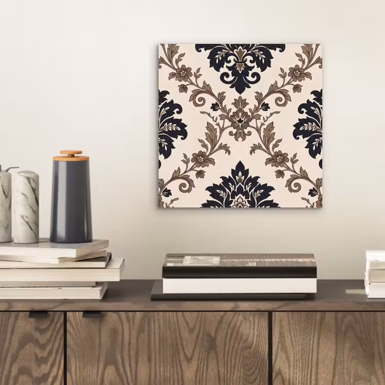 Aluminium schilderij - Patroon - Floraal - Klassiek - Beige-blauw — 2