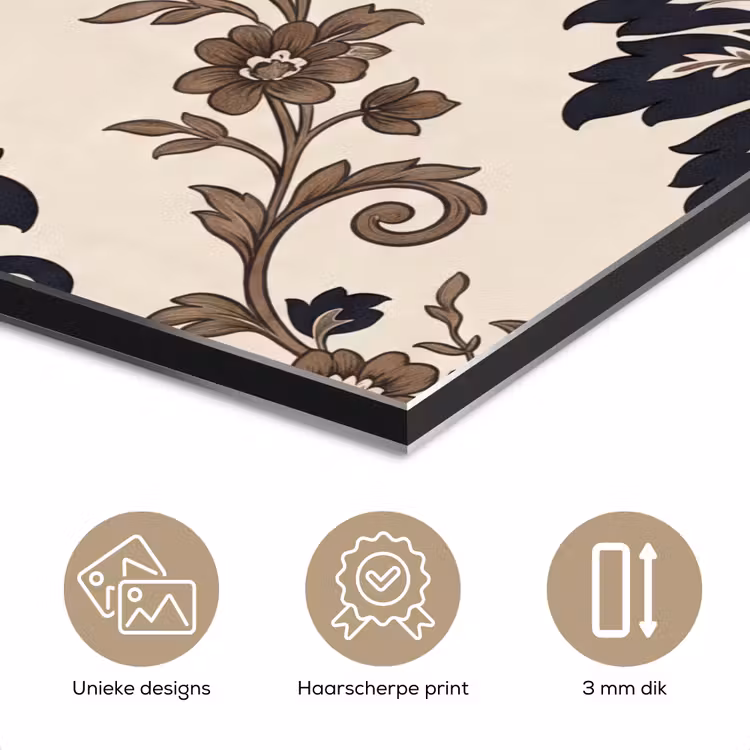 Aluminium schilderij - Patroon - Floraal - Klassiek - Beige-blauw — 7