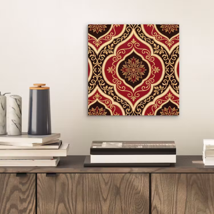 Aluminium schilderij - Patroon - Ornament - Barok - Rood - Goud — 2